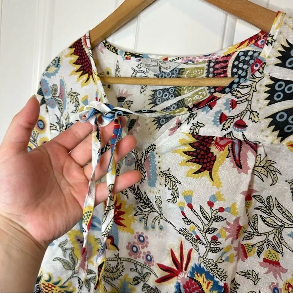 Linen Blend By Hester & Orchard White Multicolor Floral Long Sleeve Blouse XL - Picture 4 of 7